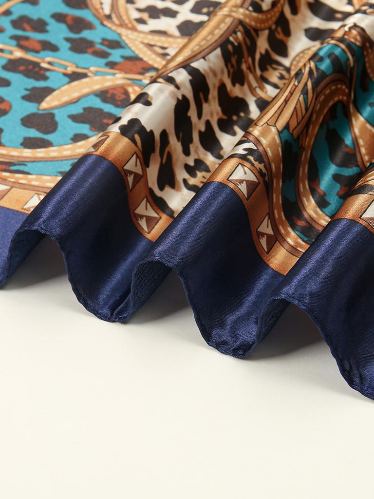 90*90cm Satin Silk Square Scarf Woman Fashion Kerchief Neck Head/Hair Scarves Bandana Handkerchief Leopard Print Chain Headscarf