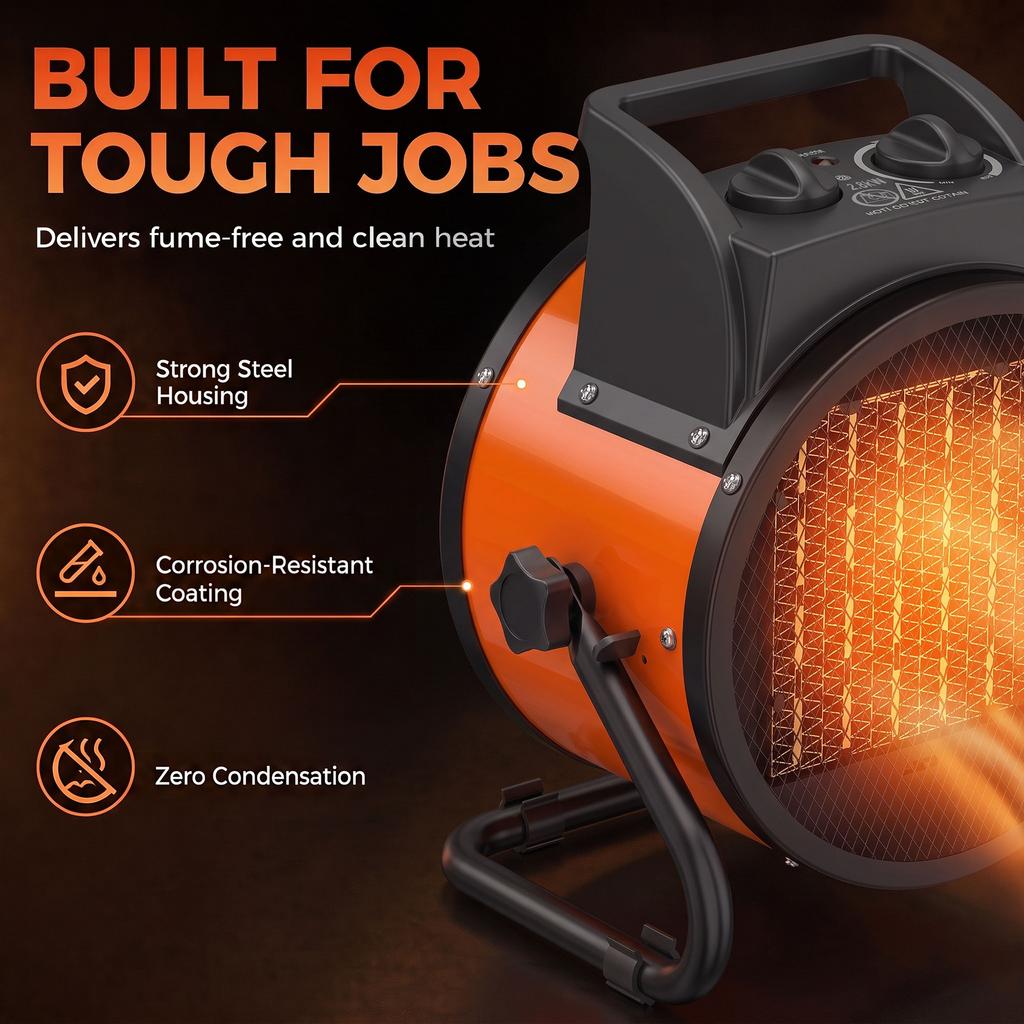 Industrial Fan Heater 2800W with Tilting, Electric Ceramic Space Heater with Adjustable Thermostat, Handle
