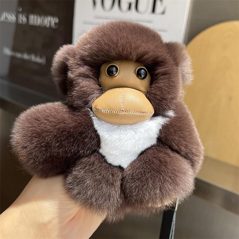 Cute Keychain Real Fur Keychains Funny Monkey Design Keyring For Backpack Accessories Purse Keys Plush Monkey Keychain Keyring