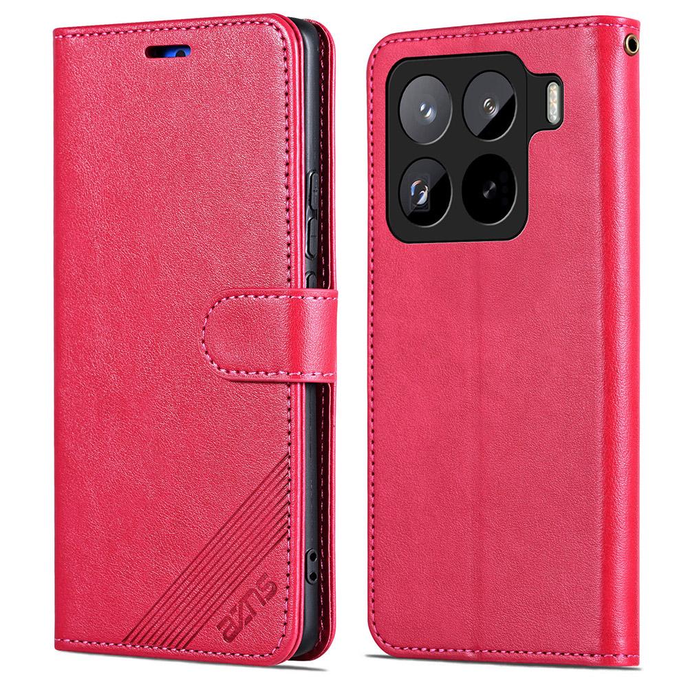

For Xiaomi 15 Pro Case Anti-Scratch PU Leather Stand Wallet Phone Cover Red