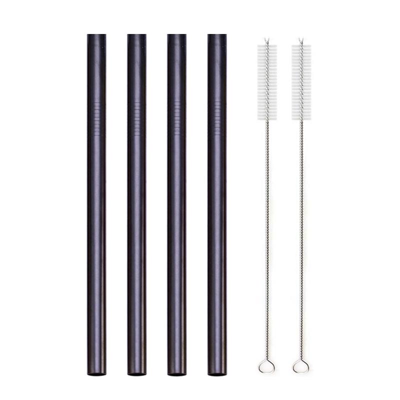 12x215mm Reusable 304 Stainless Steel Drinking Straws Set Eco-Friendly Metal Straw for Smoothie Boba Bubble Tea Milkshakes