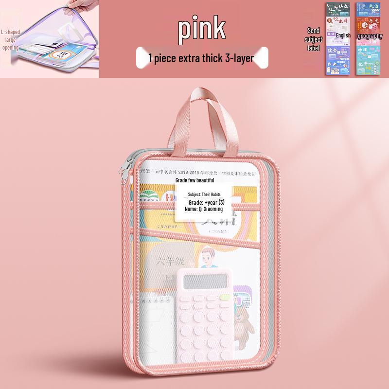 Transparent L-Shaped Mesh Zip Bag for Elementary Students