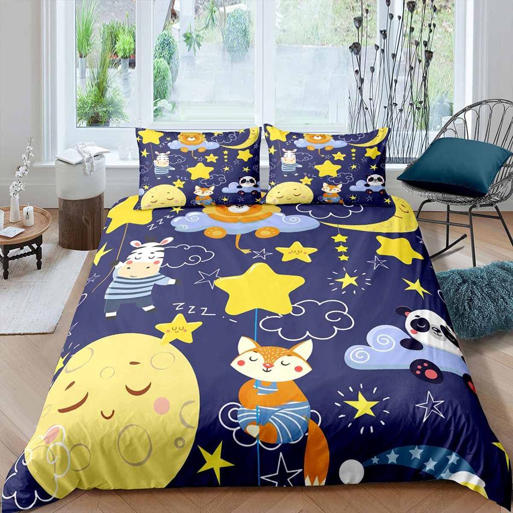 Comforter Fox Girls Cartoon Fox Bedding Set Lovely Animal Theme Comforter For Kids Teens King