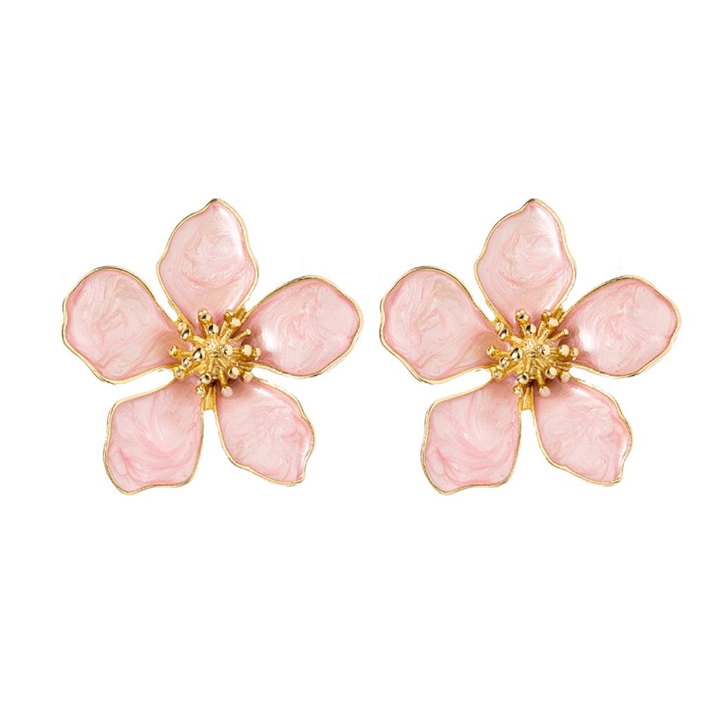 1 pair of colorful drip oil alloy earrings, elegant flower earrings for women