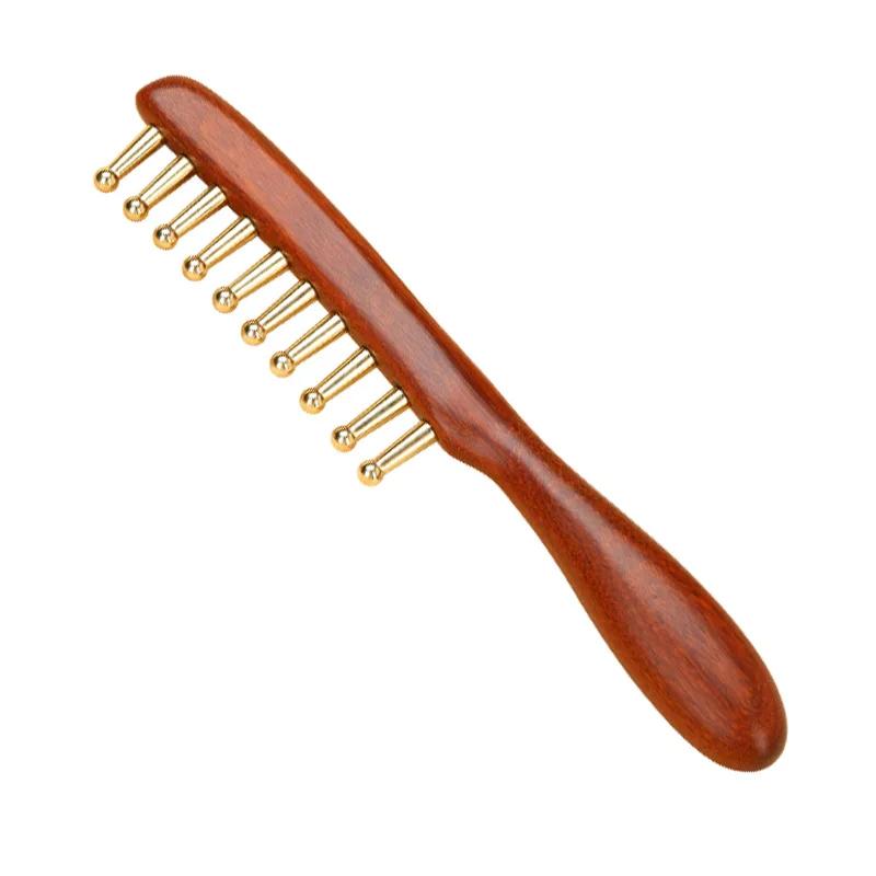 

Head meridians massage comb copper wood meridians comb needling Guasha scalp relax Tools