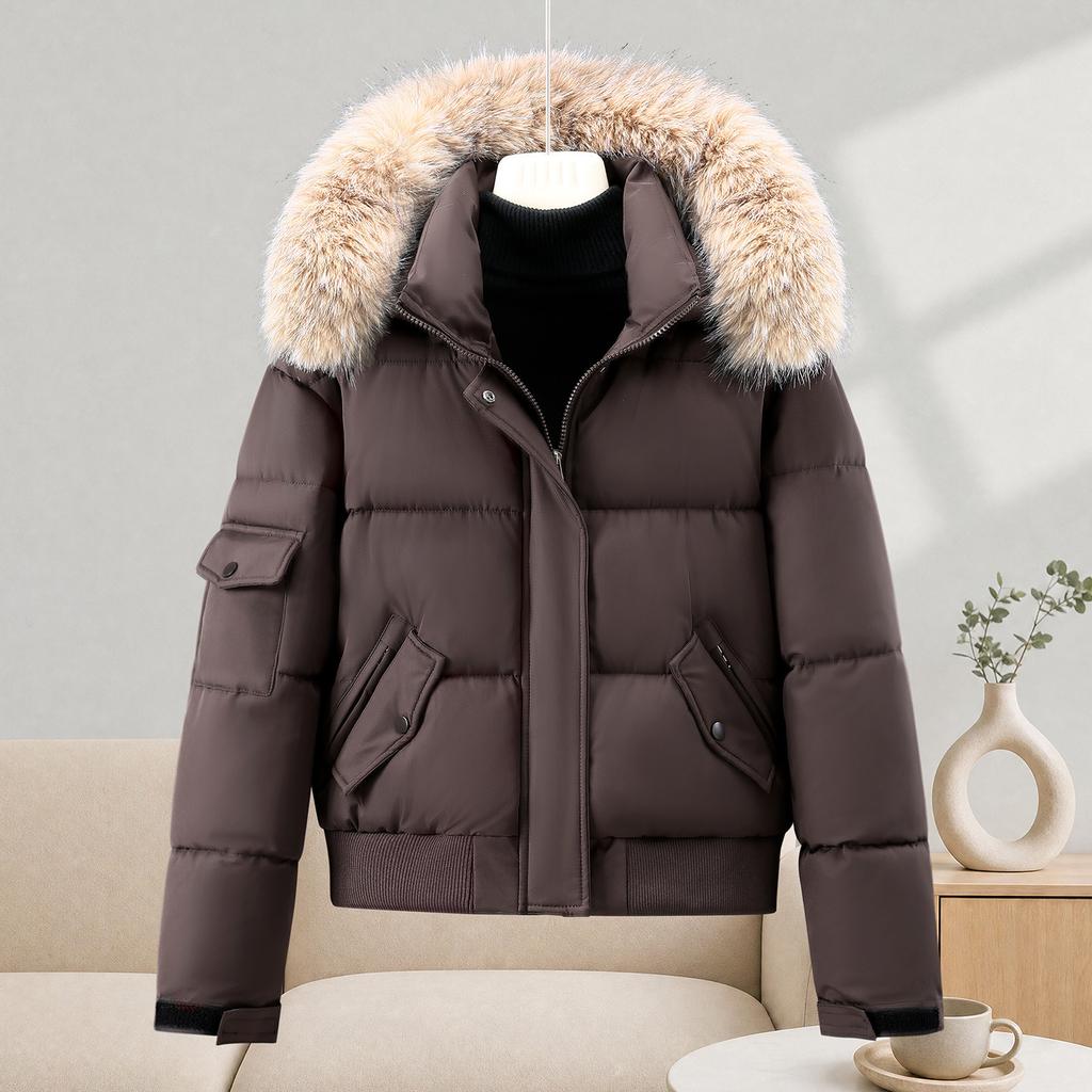 Winter new women's foreign-looking thin warm cotton-padded clothes fashionable big fur collar down cotton-padded jacket