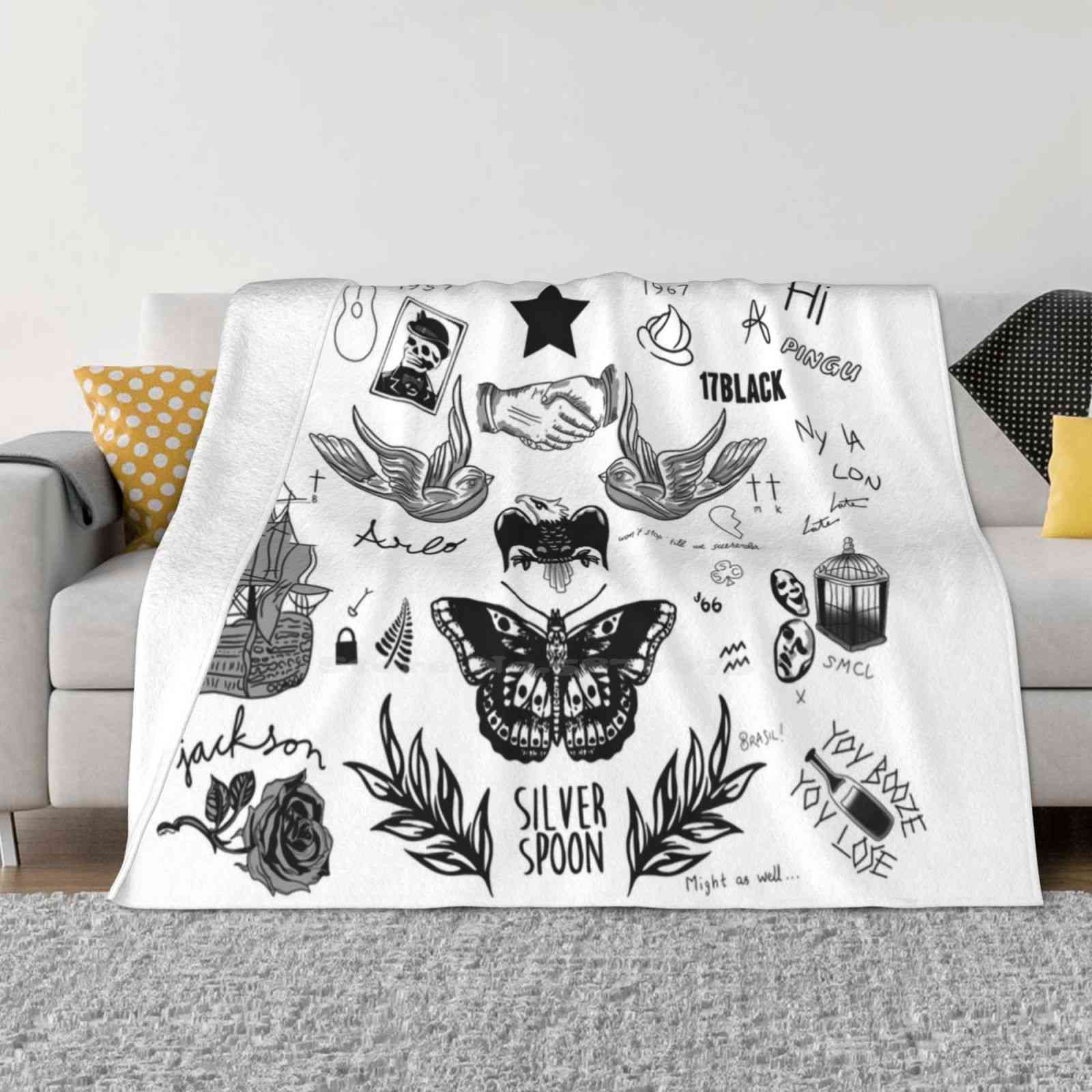 Harry’S Tattoos Fashion Soft Warm Flannel Blanket Tattoos Butterfly Birds 30x40in