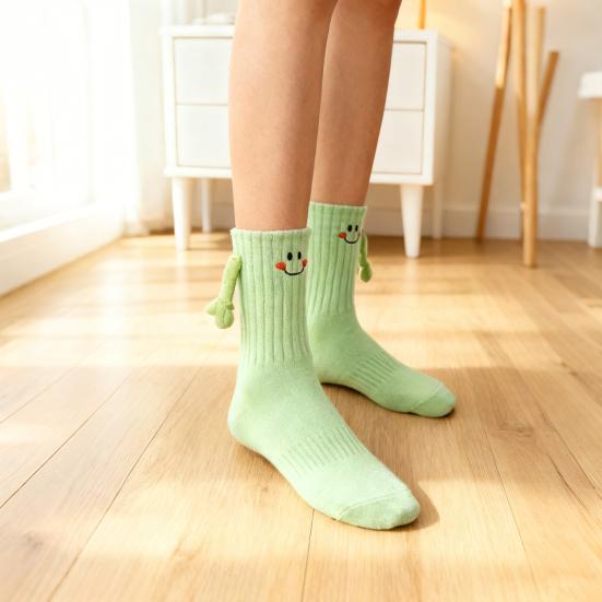 Chaussettes Visage Souriant pour Femmes Chaussettes Magnétiques Se Tenant la Main Chaussettes Montantes Côtelées Amusantes Extensibles pour Enfants Adolescents Cadeaux d'Anniversaire Saint-Valentin