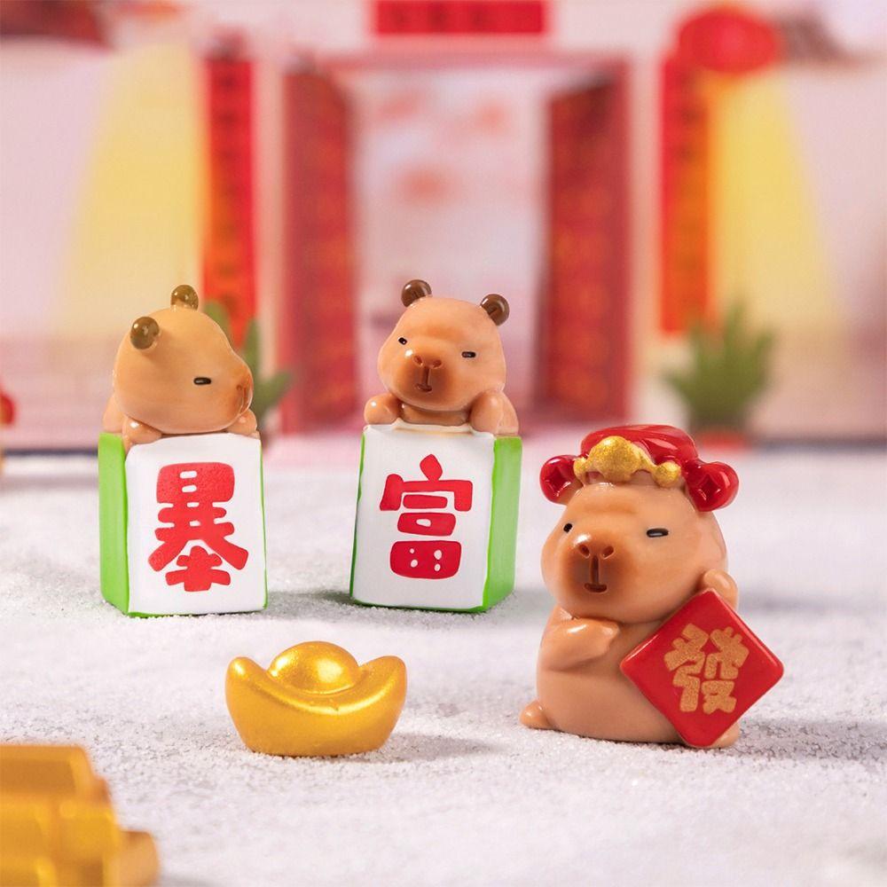 Chinese New Year Cartoon Capybara Figurines Resin Getting Rich Lucky Charm Cute Car Ornament  Gift