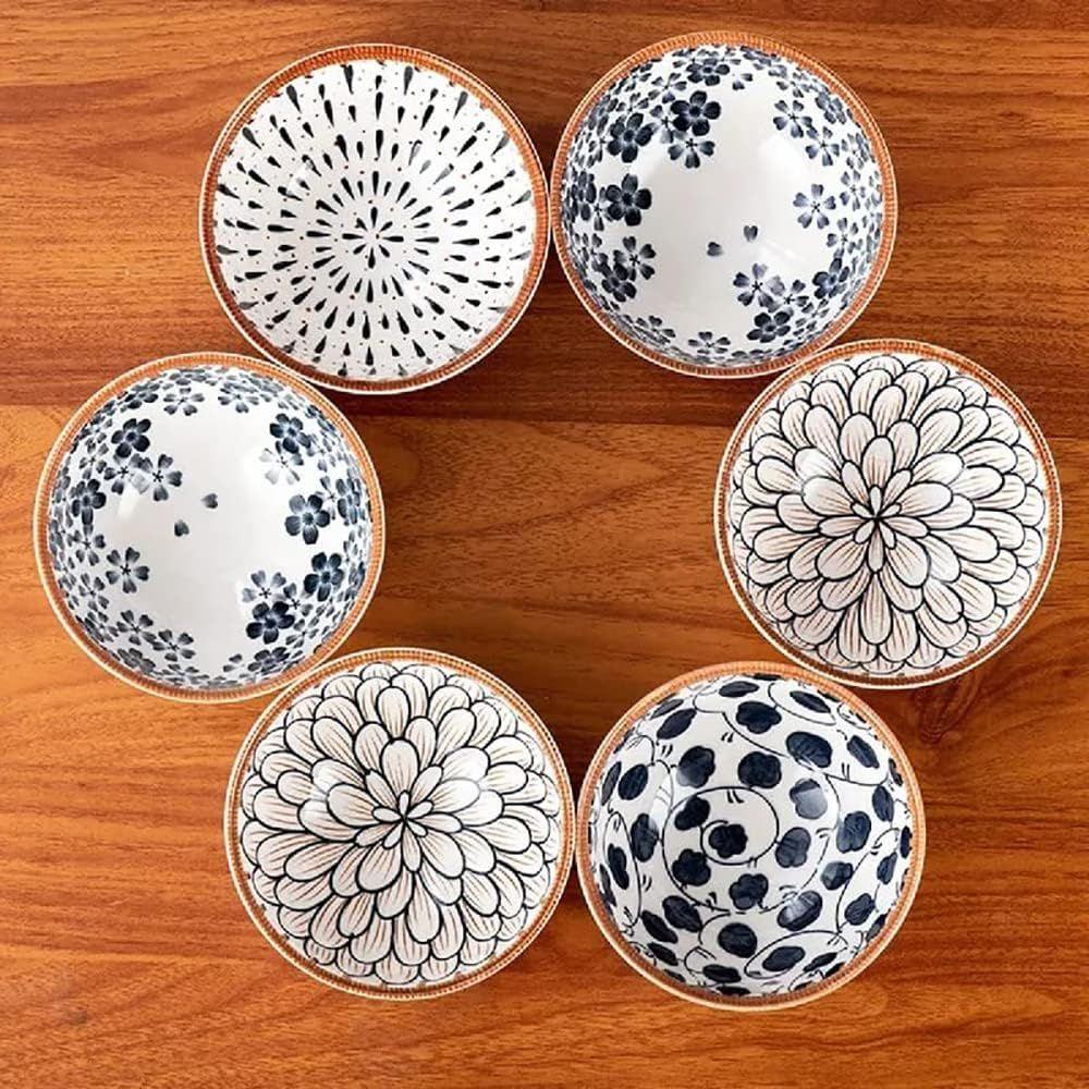 Japanese Ceramic Ramen Bowl Set - Small Porcelain Bowls for Rice, Soup, Snack, Side Dishes, Ice Cream - Microwave and Dishwasher Safe - 4 Pieces