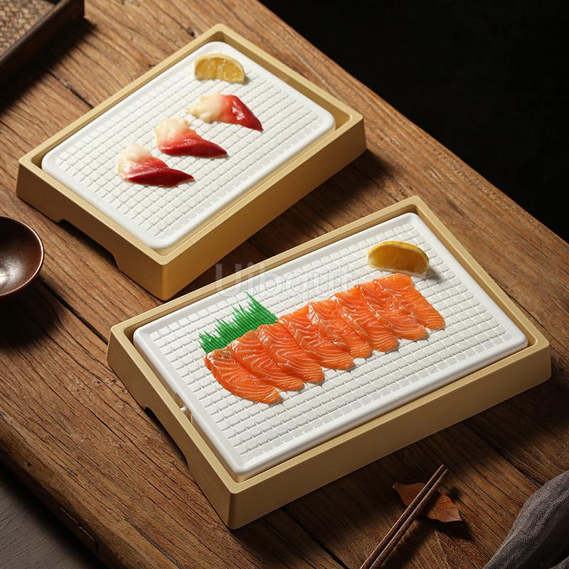 Japanese Rectangular Sushi Ice Cold Tray Box Seafood Platter Salmon Plate Dining Utensils Diware Serving Tray Banquet Tableware