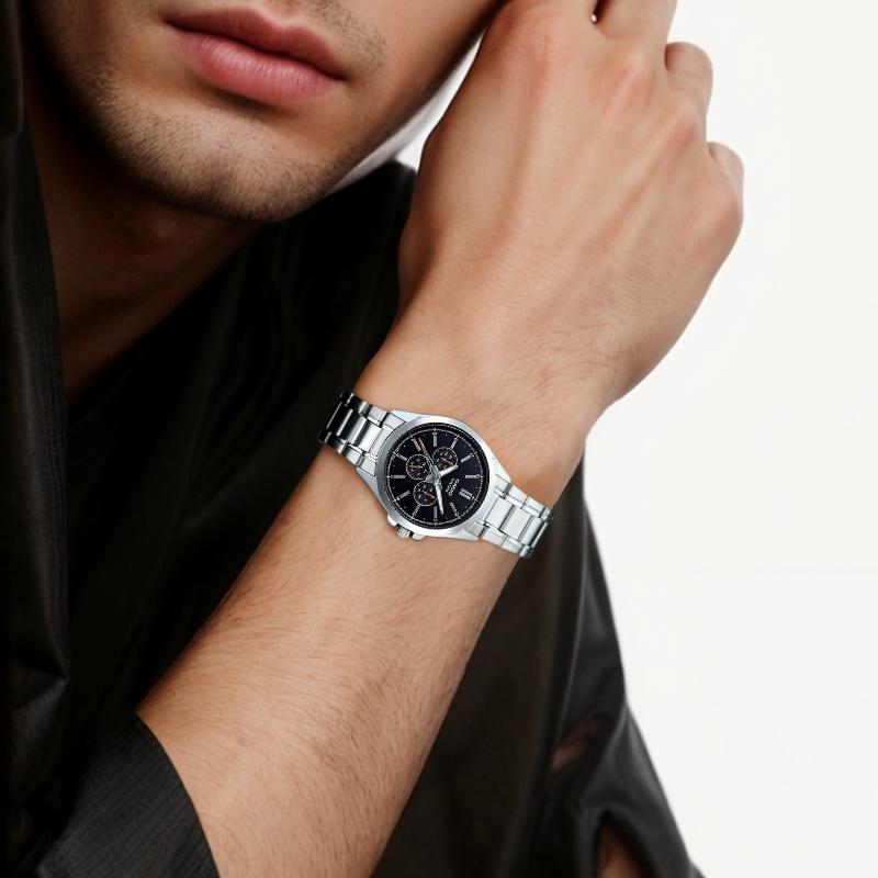 Casio 50 Meters Waterproof and Elegant Quartz Movement Stainless Steel Strap Japanese and Korean Watch Men's Watch Black Dial MTP-SW300D-1A