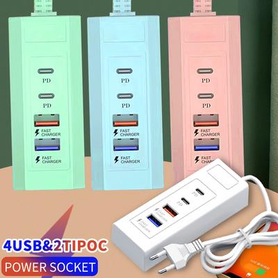 4-portowa ładowarka USB typu C, gniazdo zasilające, stacja ładująca, rozdzielacz, 2USB 2PD, szybka ładowarka, adapter telefoniczny, wtyczka, gniazdo elektryczne