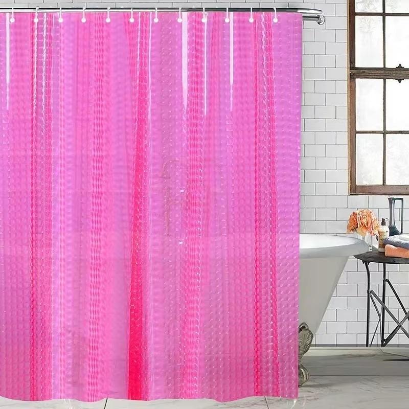 1PCS Pink Color 3D Shower Curtain, PEVA Plastic Waterproof Curtains for Bathroom, 1.8x1.8m Size