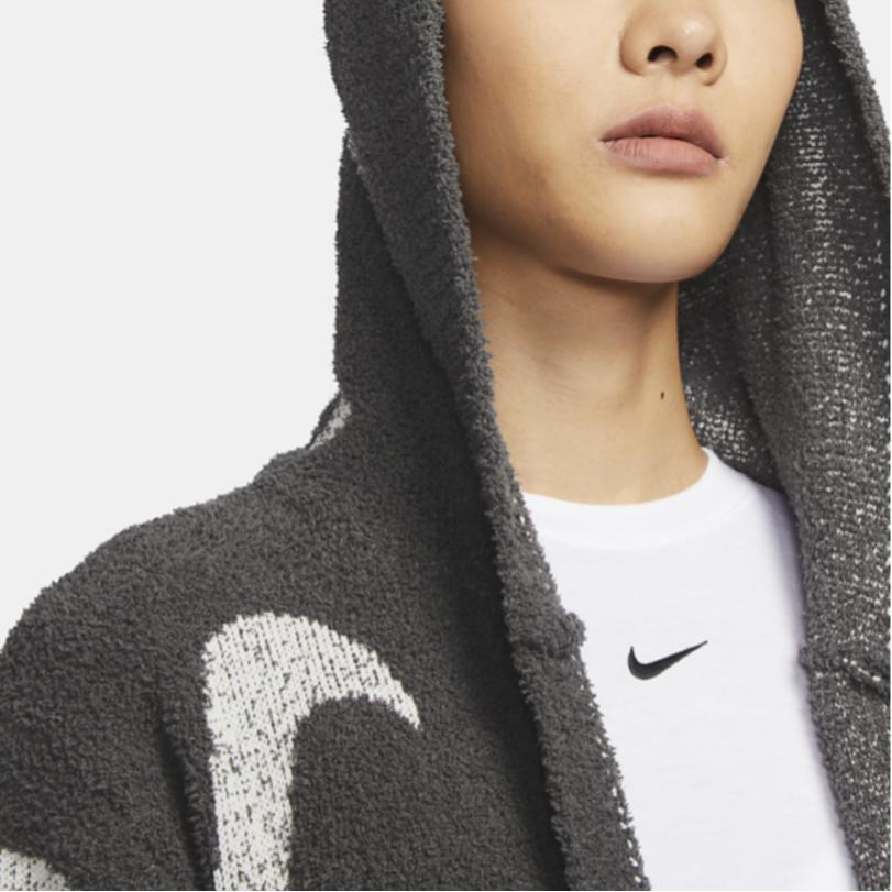 Nike Sportswear Phoenix Cozy Bouclé All Over Print Hooded Loose Long Knit Sweater Women Sweater Medium-Gray FD4283-254
