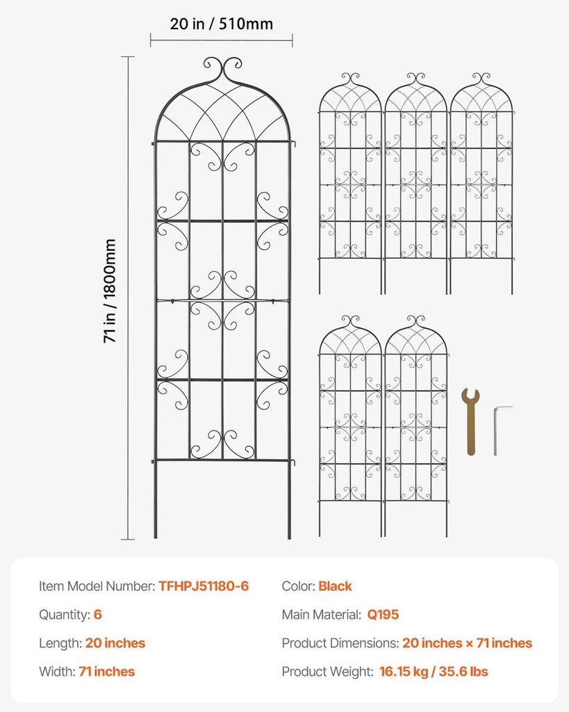 4 Packs Metal Garden Trellis for Climbing Plant Support 71x20 In Rustproof