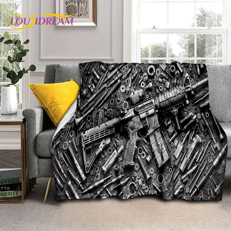 2025 Nieuwe Retro Pistool Amunitie Kogel Patroon AK M4 Zachte Flanellen Dekens, Plaid voor Picknick Bedden Bank Slaapkamer