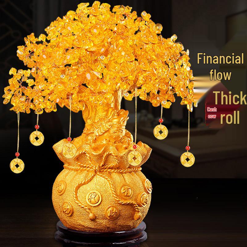 Citrine Crystal Money Tree Ornament for Home Decor