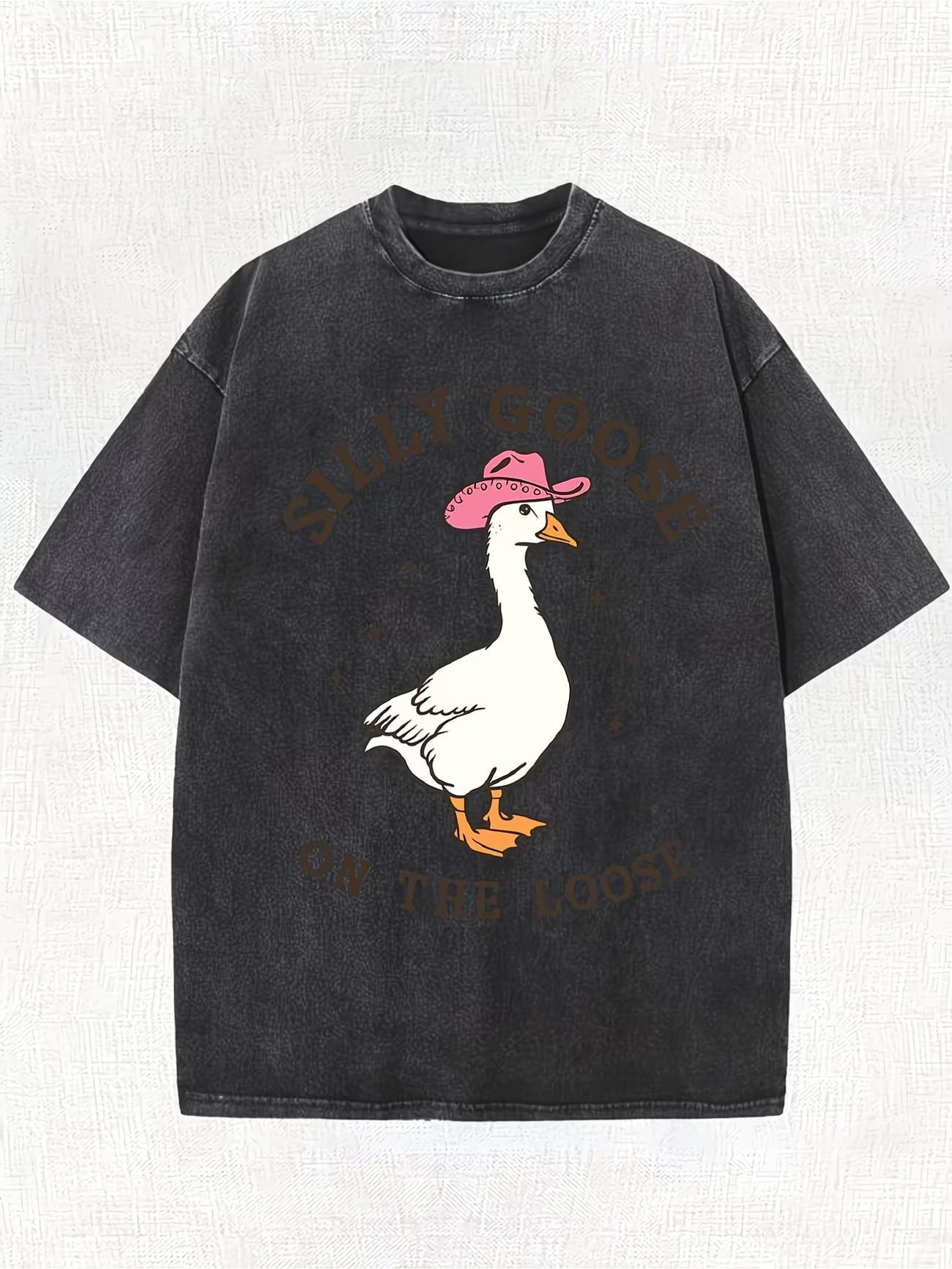 

Silly Goose on the Loose Funny TShirt Vintage Washed Cotton Retro Harajuku Graphic Tee Nonslip Streetwear Unisex Top S