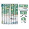 Watercolor Textured Bathroom Shower Curtain Floor Mat Toilet Cover Foot Mat Four-Piece Set
