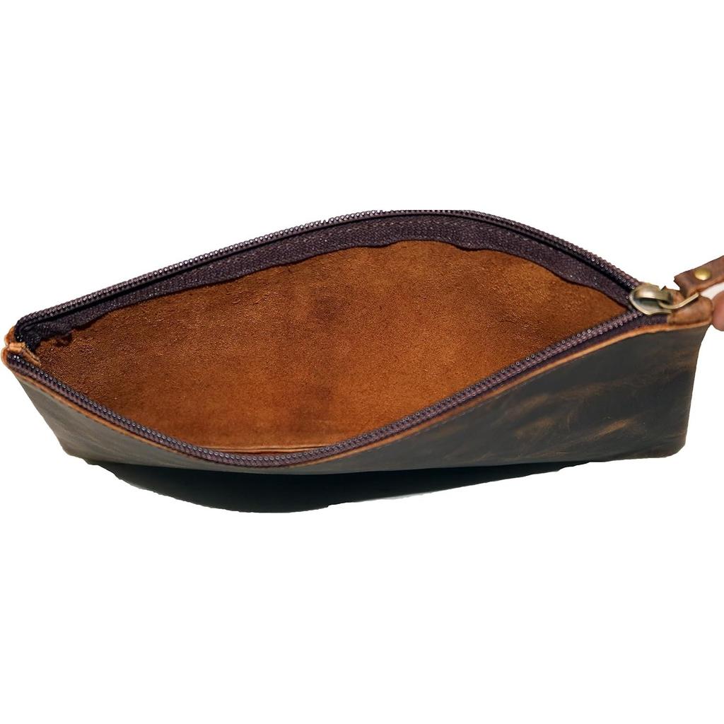New Genuine Vintage Leather Pencil Case Pouch Pen Holder with Zipper Closure Brush Organizer Art Painting Supplies Office Marker Box