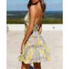 Women Floral Printing Boho Beach Dress Sling Straps Backless Ruffle Sundress V Neck High Waist Sexy Mini Vestidos Holiday Female