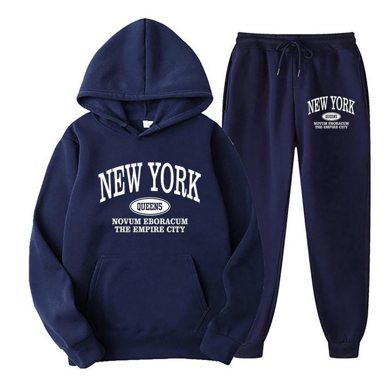 Mens Hooded Sweatshirt Set With Print Casual Sportswear Two-Piece Outfit Fall