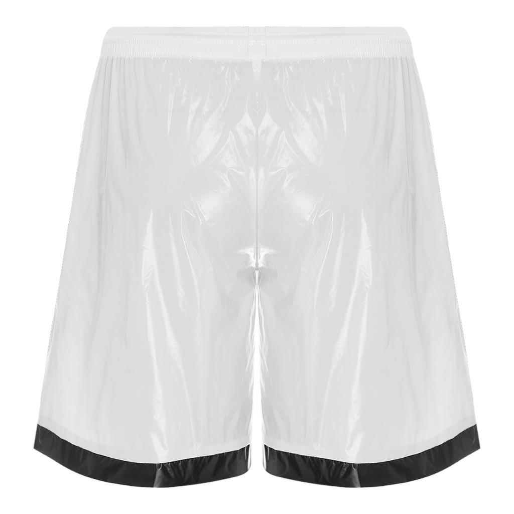 Mens Wet Look Boxer Shorts Drawstring Elastic Waist Pockets Waterproof Beach Shorts Swimming Trunks Loose Fit Short Pants Club