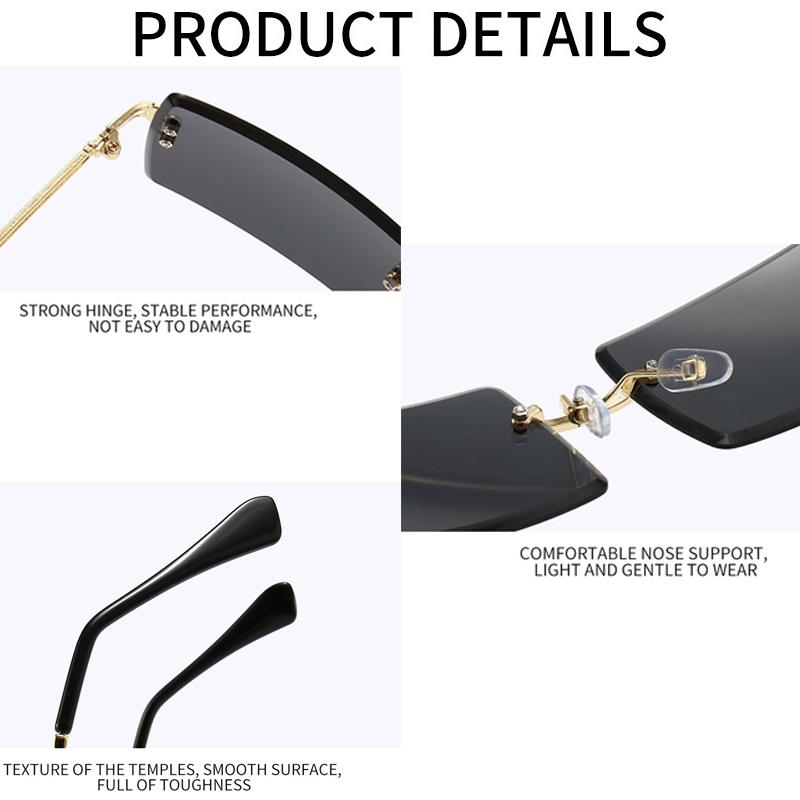 Rectangle Fashion Eyeglasses Trendy Women Rimless UV400 Popular High Quality Anti-Reflective Sunglasses  Accessories