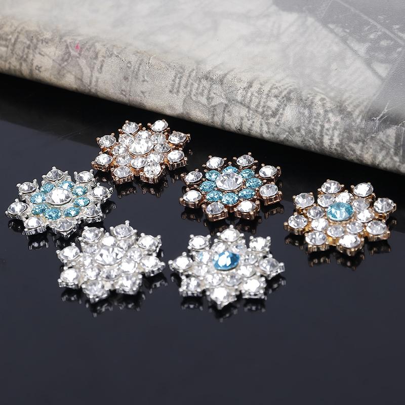 LKERAN 2019 Ice Festival 10Pcs Two-color Christmas Snowflake Rhinestone Buttons Embellishment Button DIY Decoration Accessories