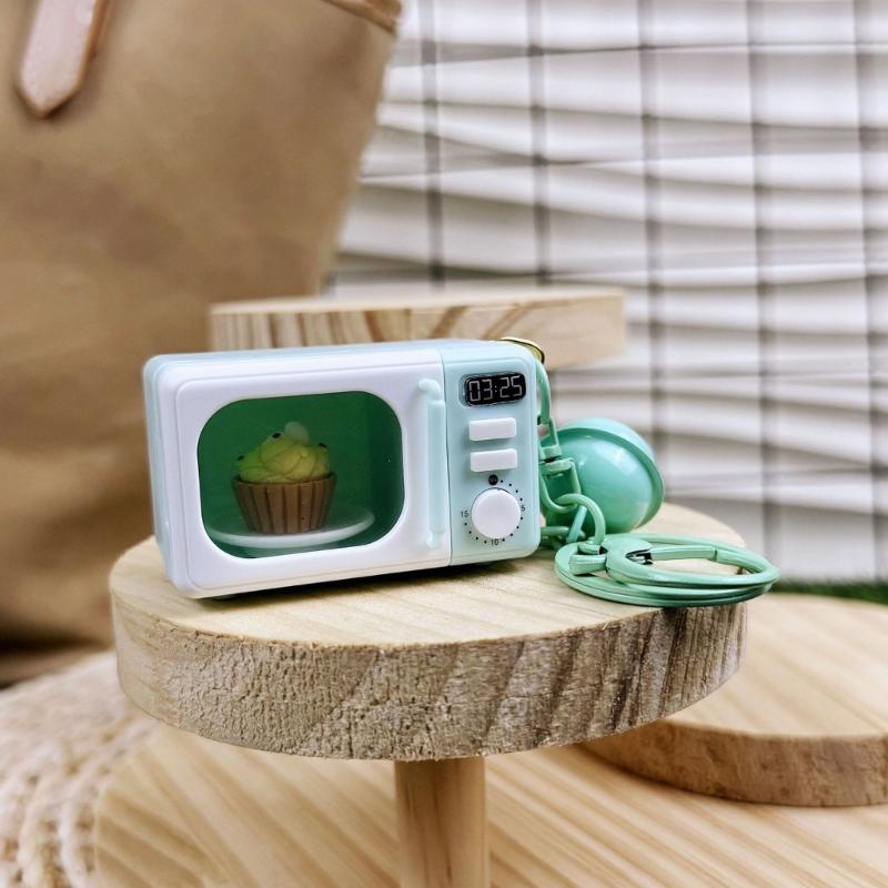 Realistic Pretend Microwave Keyring Fit for Phones Educational Role Play Toy With Rotating Knob And Light Sound Effects