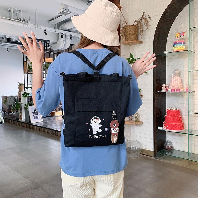 Student Backpack Korean Girl Handbag Canvas Multilayer Single Shoulder Bag Large Capacity Cartoon Tote Wholesale