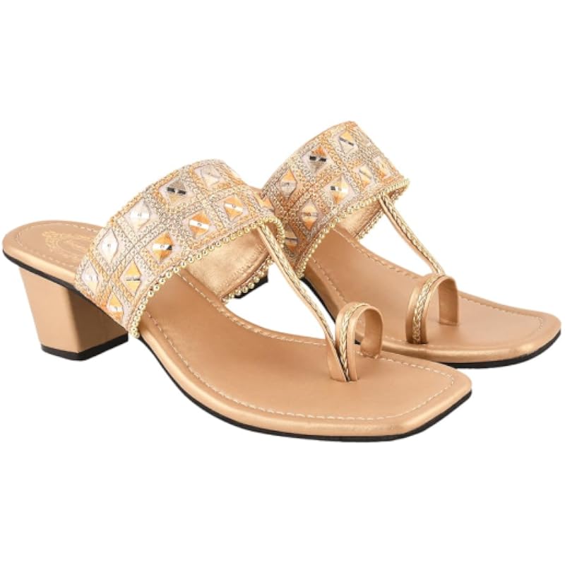 Shoetopia Women'S Block Heel Sandal/Golden /Eu41 / Uk8
