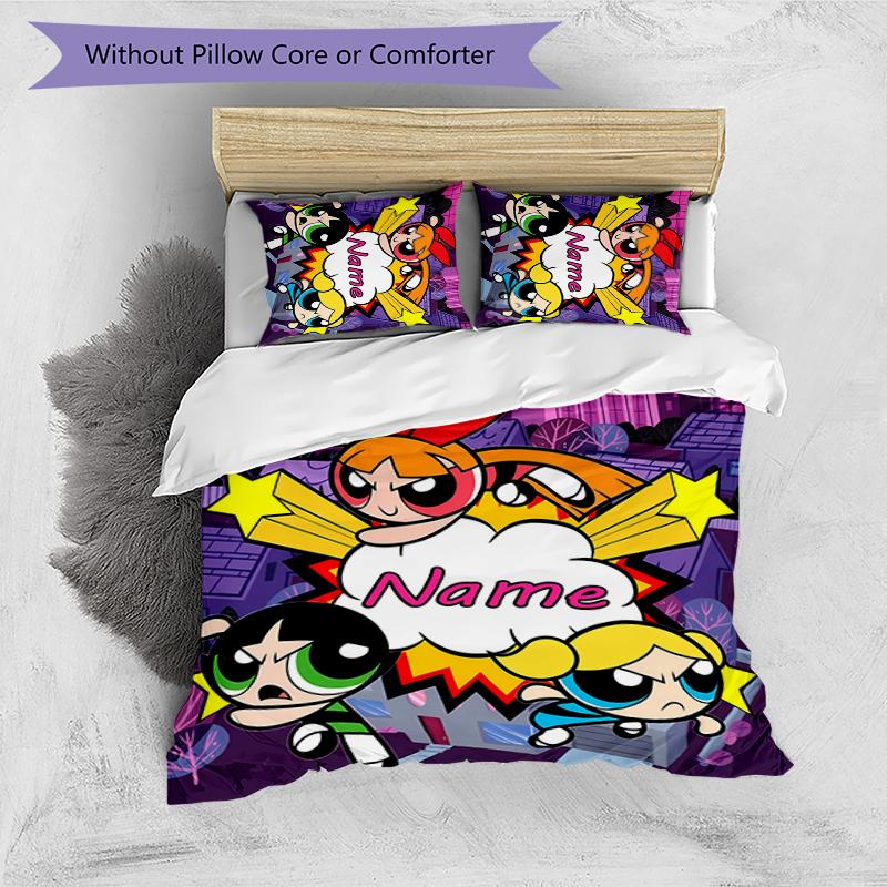 3pcs Custom Name The Powerpuff Girls Bedding Set Duvet Cover Closure Includes 1 Duvet Cover & 2 Pillowcases for All Seasons Bedroom Decor