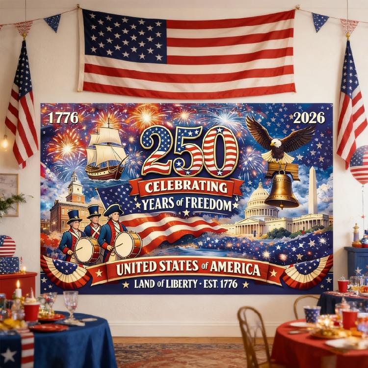 Washable Patriotic Event Decoration 250 Years American Commemorative Cloth For Indoor Outdoor Decorating
