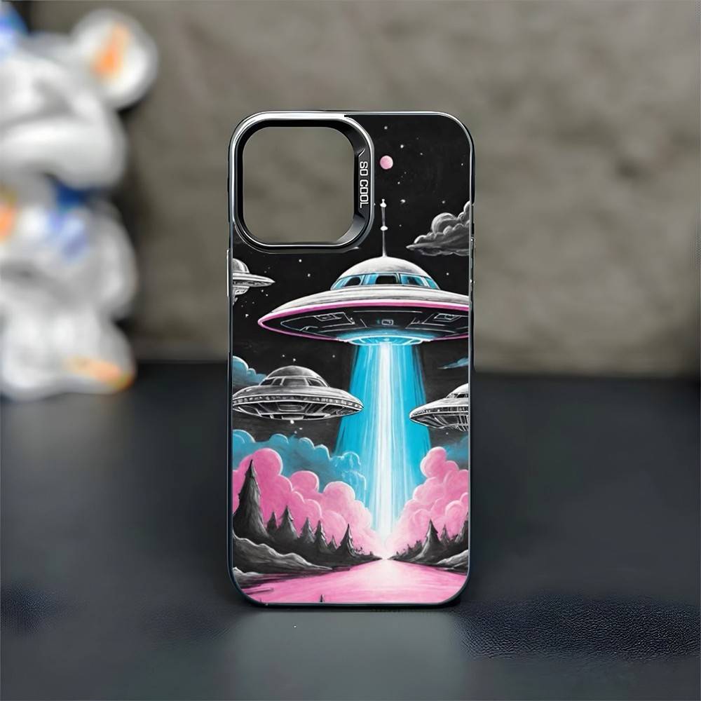 UFO Alien Thing Phone Case For iPhone17,16,15,14,13,12,11 Plus,Pro Max Black Matte Shockproof Cover