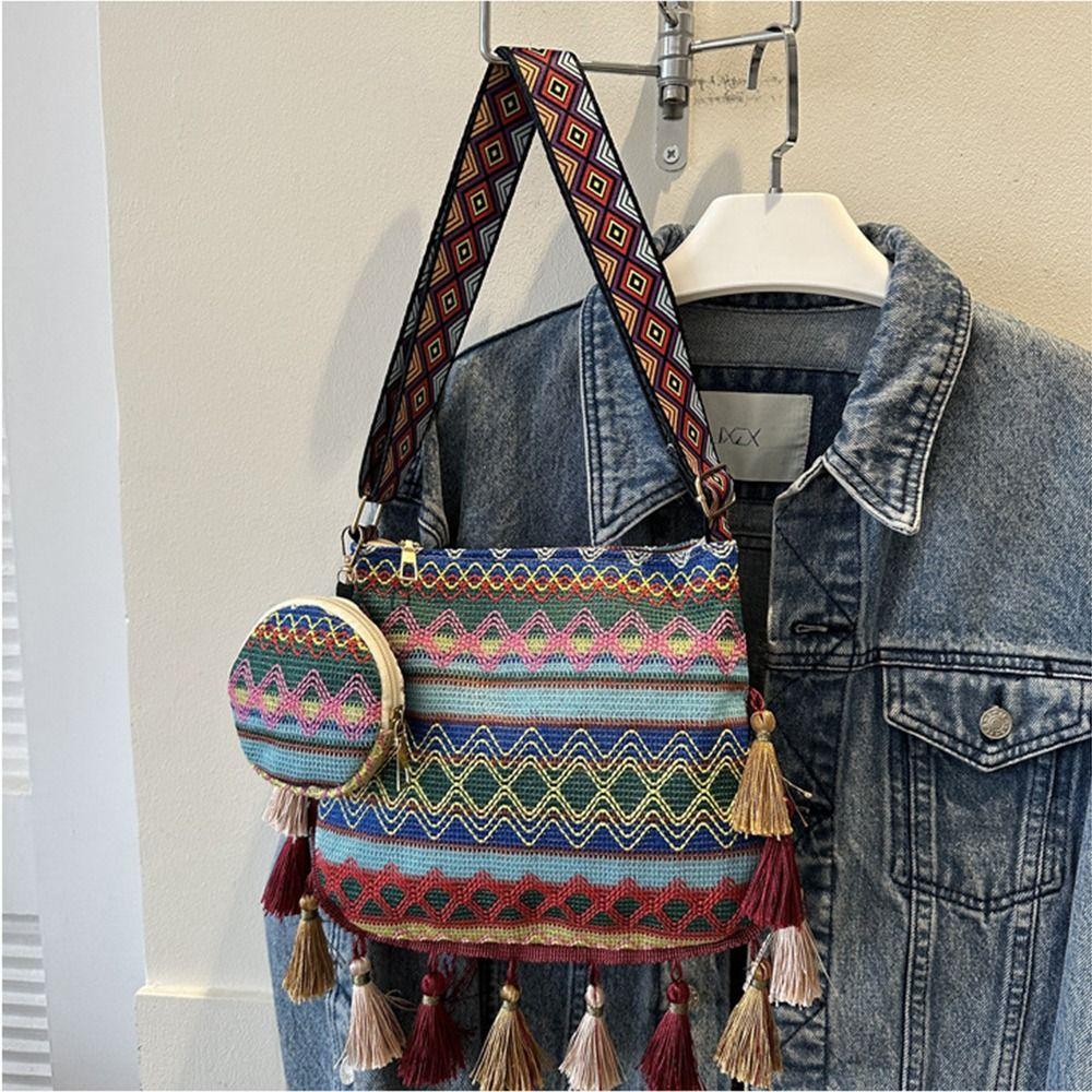 Woven Bag Ethnic Style Crossbody Bags Tassel Bohemian Shoulder Bag Fringe Shoulder Bag  Outdoor