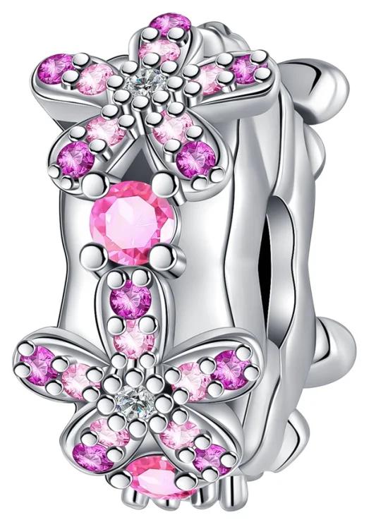 Copper Full Diamond Charm Bead Charms Colorful Heart Blooming Rose Round Bead Charms Pendant Compatible With Authentic Bracelets Necklaces Jewellery
