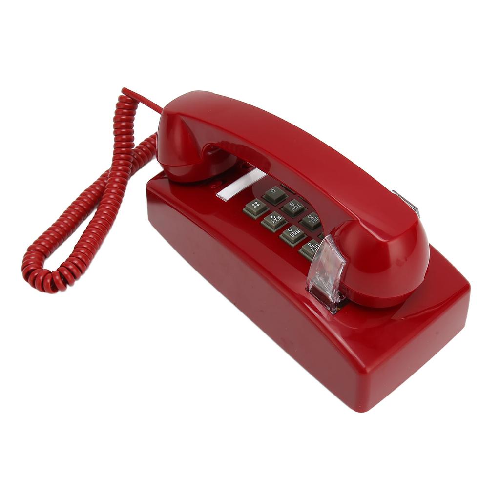 Old Style Retro Wall Phone Waterproof Landline Corded Telephone with Handset Volume Control for Home Hotel Office Red