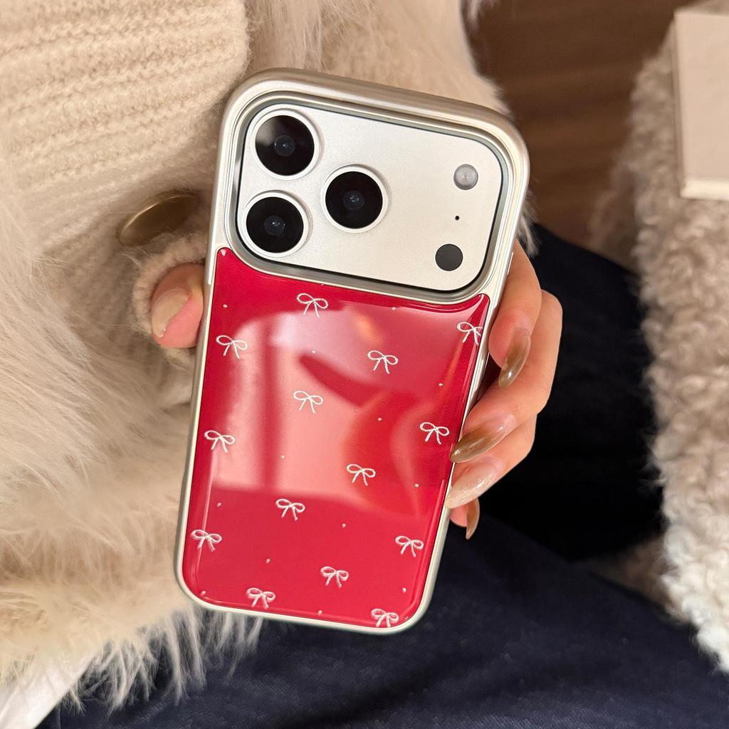 Custodia Rossa Placcata Oro con Fiocco per iPhone 16, iPhone 17, iPhone 17 Pro Max