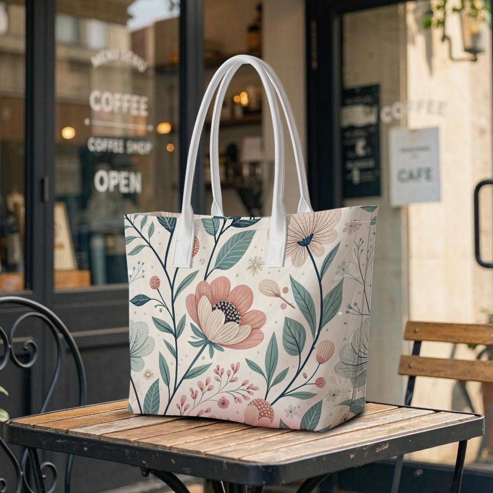 Floral Print Tote Bag Large Capacity Casual Daily Shoulder Bag for Women Outdoor Shopping Commuting Use
