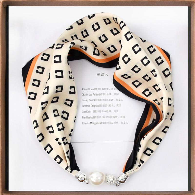 1pc Neckerchief Women Necklace Scarf Hand Wrist Magnetic Button Bag Scarves Scarves Print