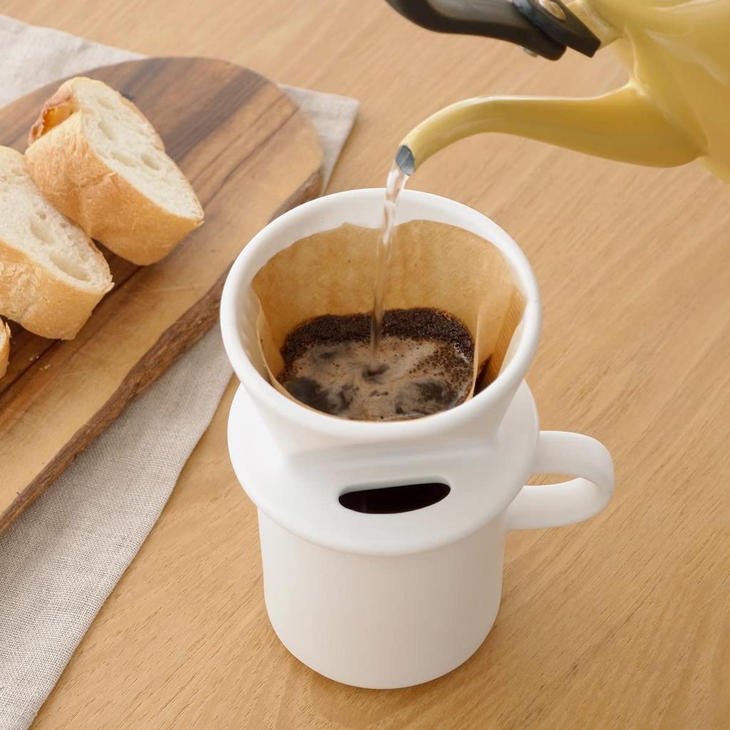 Kamoshika Douguten Ceramic Coffee Dripper and Mug Set for One Person, Banko Ware, Made in Japan (White)