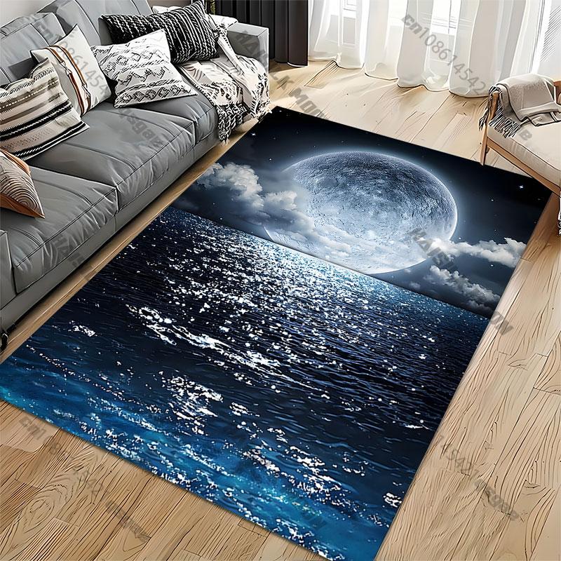 Moonlight over serene ocean carpet Yoga living room room decor children's crawling mat doormat area rug games mat