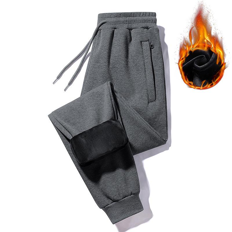 Winter Plus Velvet Sports Pants Men's Loose-fitting Cotton Casual Pants Men's Elastic Waist Pocket Zipper Pants