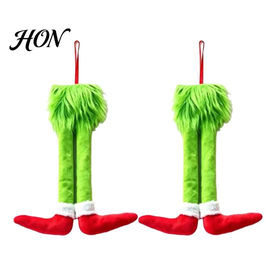 Funny Christmas Car Accessories 2Pcs Green Elf Leg Decoration, Plush Long Hair Hanging Cute Party Supplies Ornament for Home Fireplace Tree