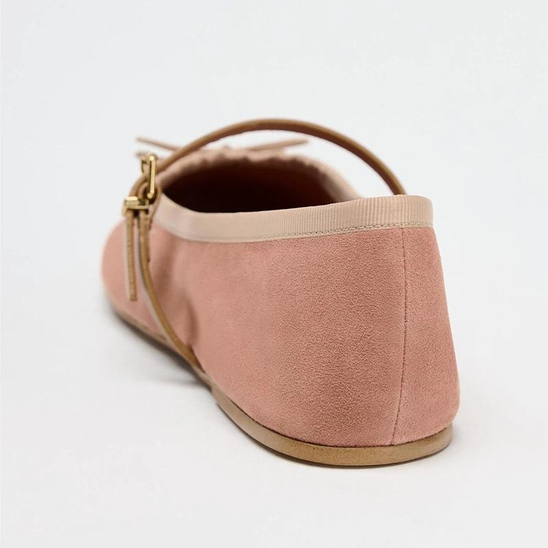 Fashion Cute Pink Suede Velvet Ballet Flats Women Elegant Bow Designer Flats for Girls Light Comfort Mary Jane Shoes Loafers Woman Shoes