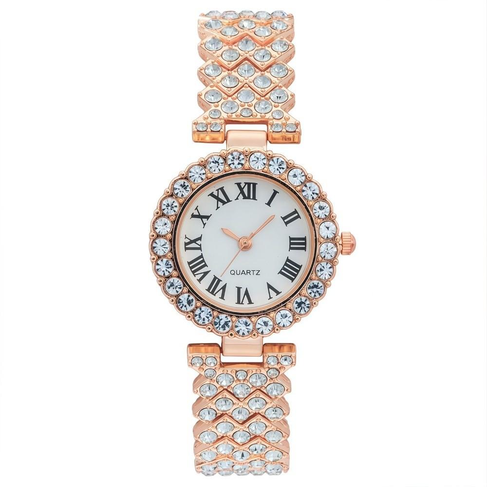 

Adjustable Diamond Bracelet Watch Crystal-Encrusted Quartz Watch Watches for Women Birthday Gift рожевий колір золота