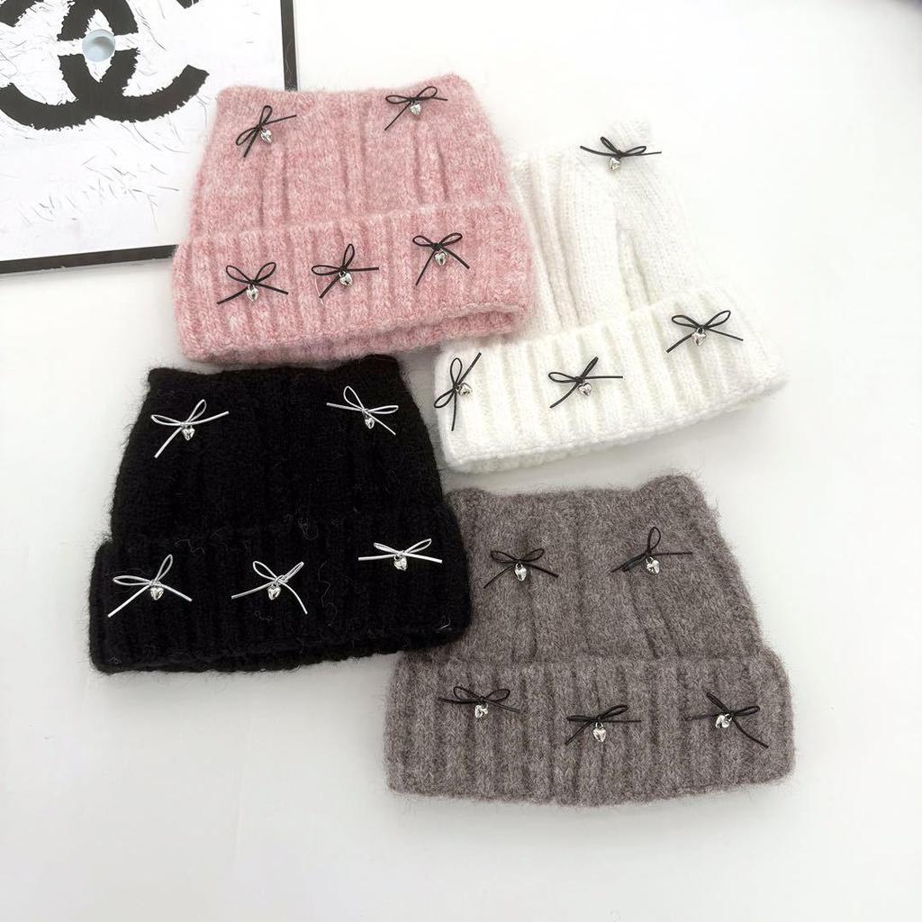 2025 Autumn/Winter Cat Ear Knit Hat - Warm & Versatile with Face-Flattering Bow Design