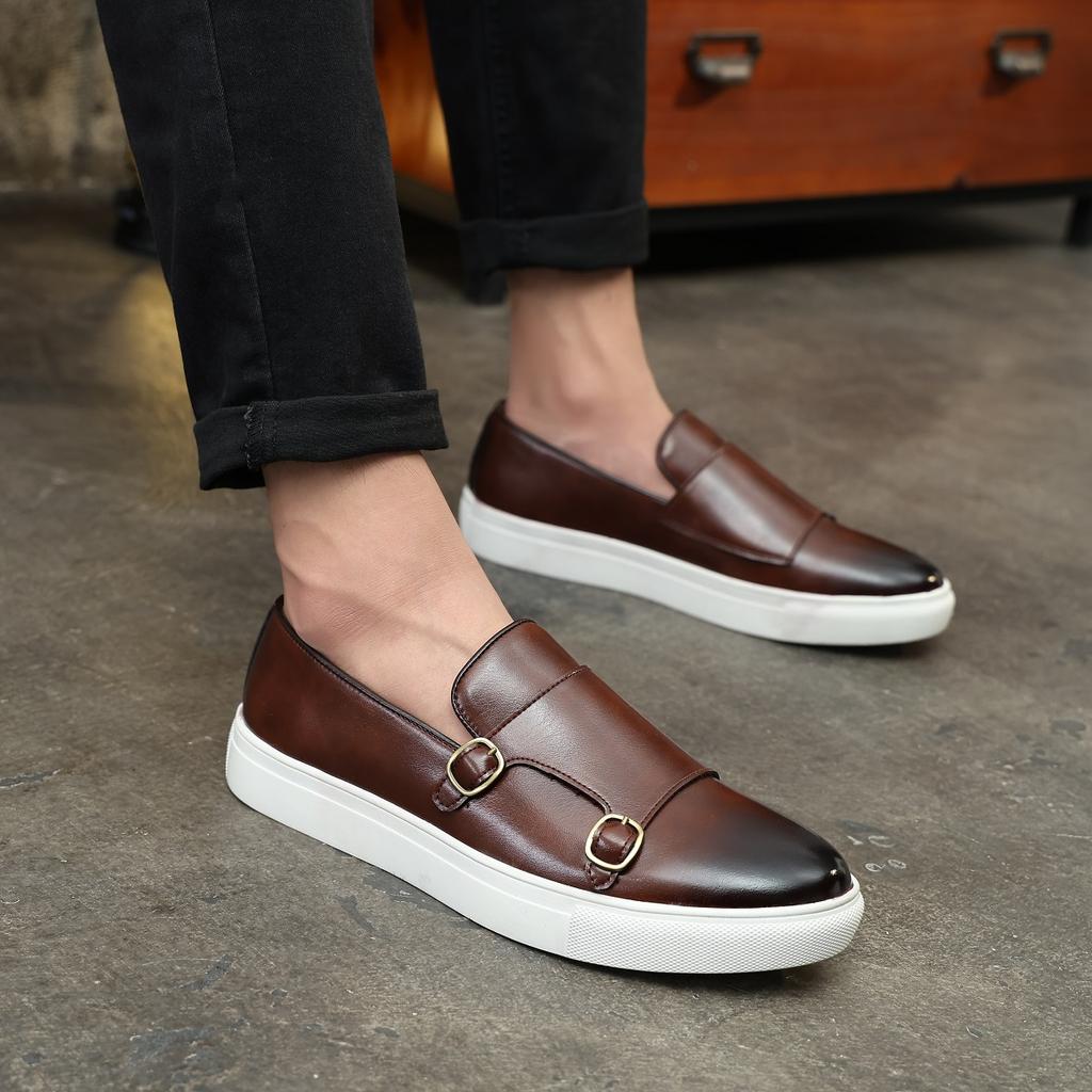 Fashion Fashion Men's Casual Leather Shoes Men Classic British Style Monk Loafers Mens Slip-on Outdoor Flats Driving Shoe
